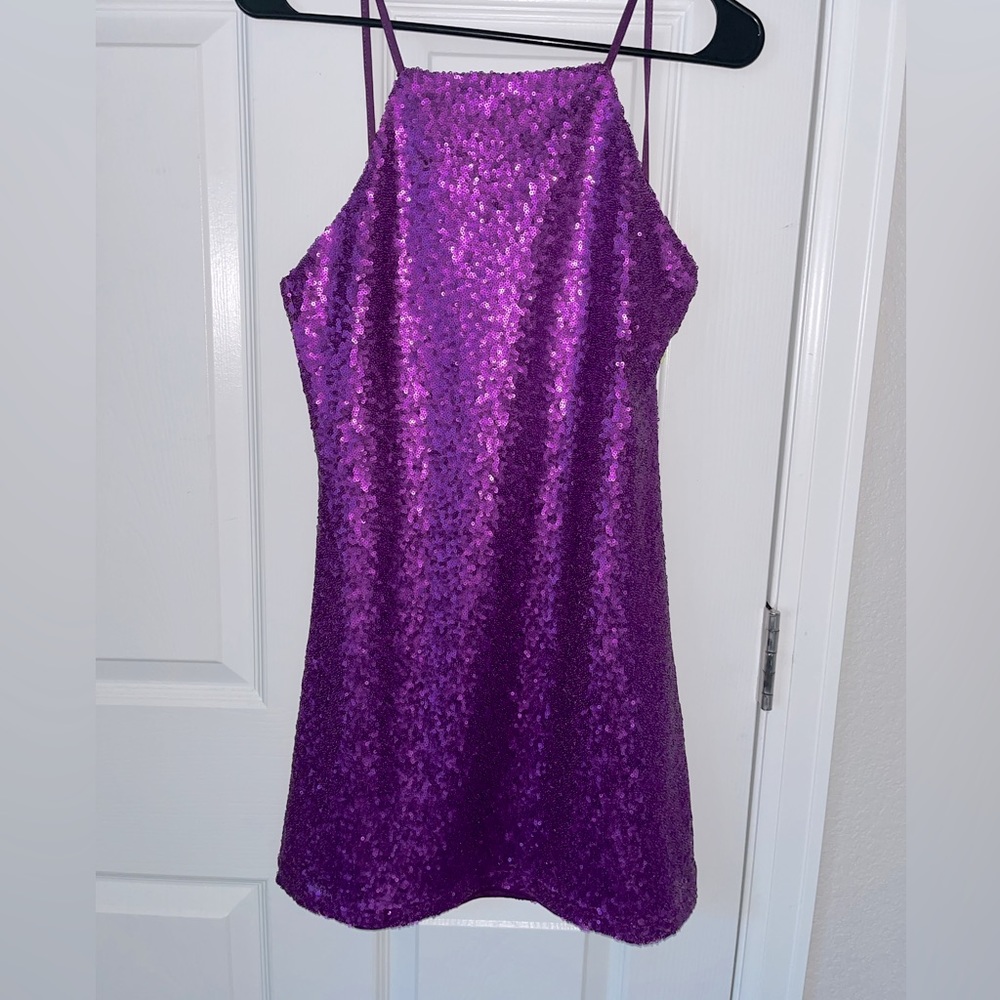 Lulu’s Mini Party Matte Purple Sequin Dress, size s